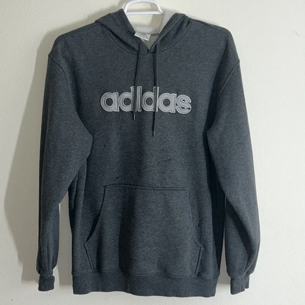 Adidas Gray Fleece  Long Sleeves Pullover Hoodie - Picture 4 of 17